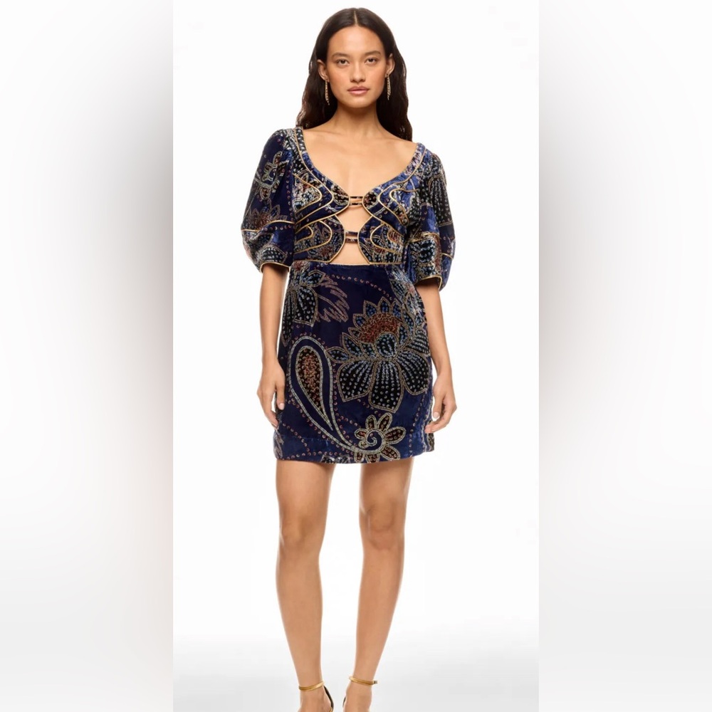 FARM Rio Navy and Gold Floral Mini Dress